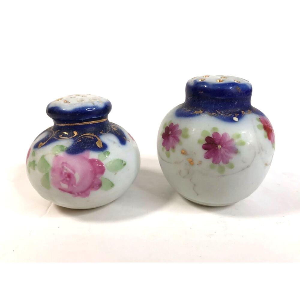 Romantic Floral Salt & Pepper Shakers Hand Painted Porcelain Vintage